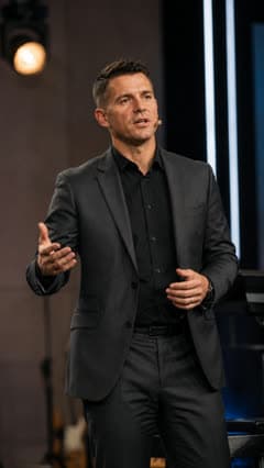 Pastor gesturing while preaching